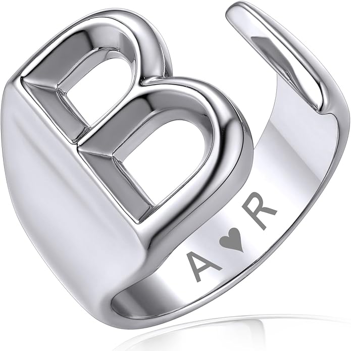 KeyStyle Bold Initial Letter Rings Adjustable, GoldChic Jewelry Women Gold Statement Ring Personalized Engraved Women’s Open Signet Ring for Party (Gold, White Gold, Black)
