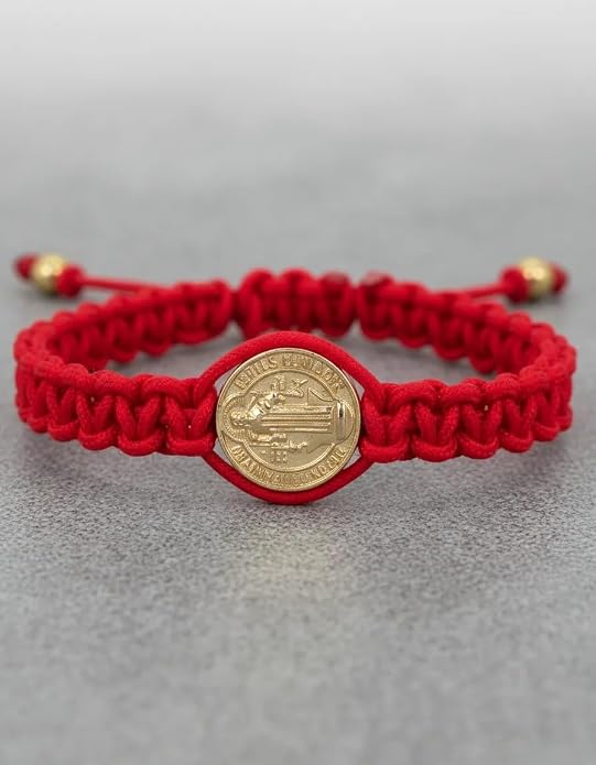 Men’s St. Benedict Red String Bracelet, Adjustable | Protection Against the Evil Eye & Negative Energy | Steel Gold Plated
