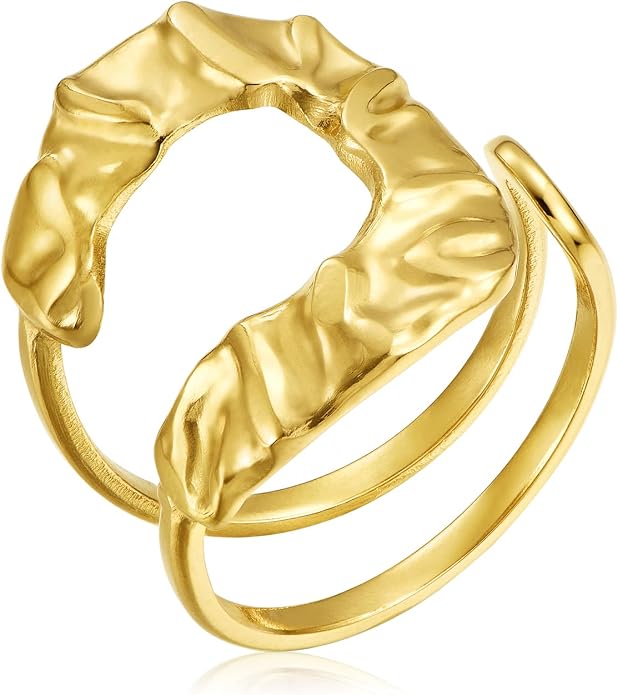 Gold Silver Rings Set for Women Chunky Statement Rings ZC Dome Evil Eye Croissant ring Thick 18K Gold Plated Band Rings