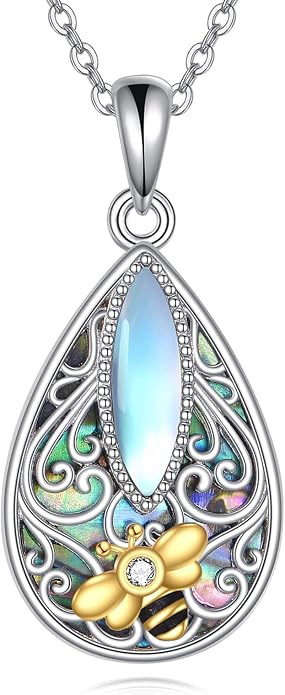 ONEFINITY Filigree Moonstone Necklace 925 Sterling Silver Bohemian Irish Celtic Necklace Abalone Shell Filigree Jewelry Gifts For Women