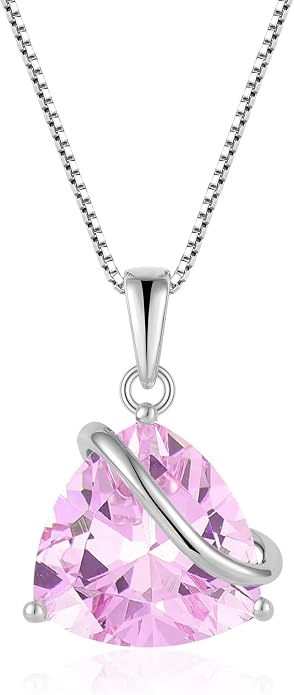 Birthstone Necklace for Women 925 Sterling Silver Triangle cut CZ Halo Pendant Necklaces Infinity Jewelry Gift for Birthday Christmas Mother's Day