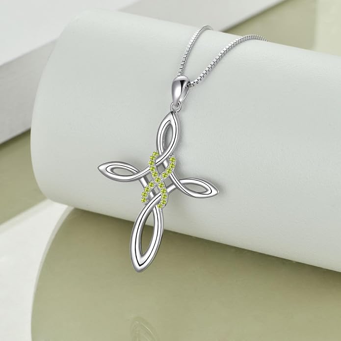 LUHE Celtic Knot Cross Necklace Sterling Silver Birthstone Polished Religious Infinity Celtics Jewelry Gifts for Women