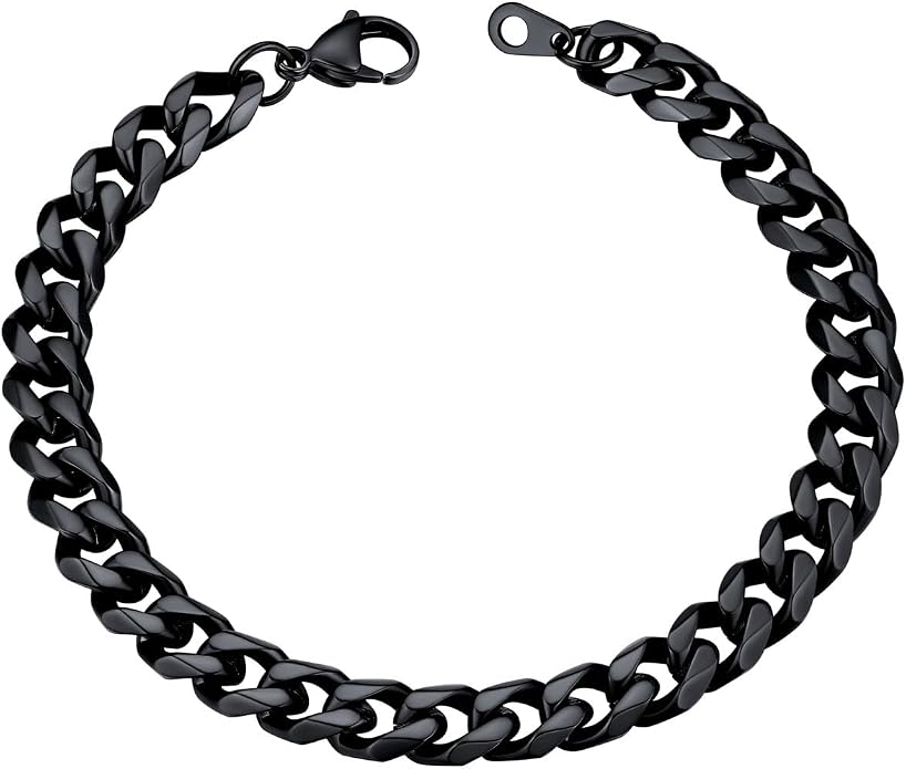 U7 Link Bracelets for Men, Cuban Link/Rope/Watch Band Solid Bracelet, Silver Black Gold Color Wrist Bracelet 3/6/9/12/15mm Width, 6.5/7.5/8.3 Inch Length, Hand Chain Jewelry for Mens Women