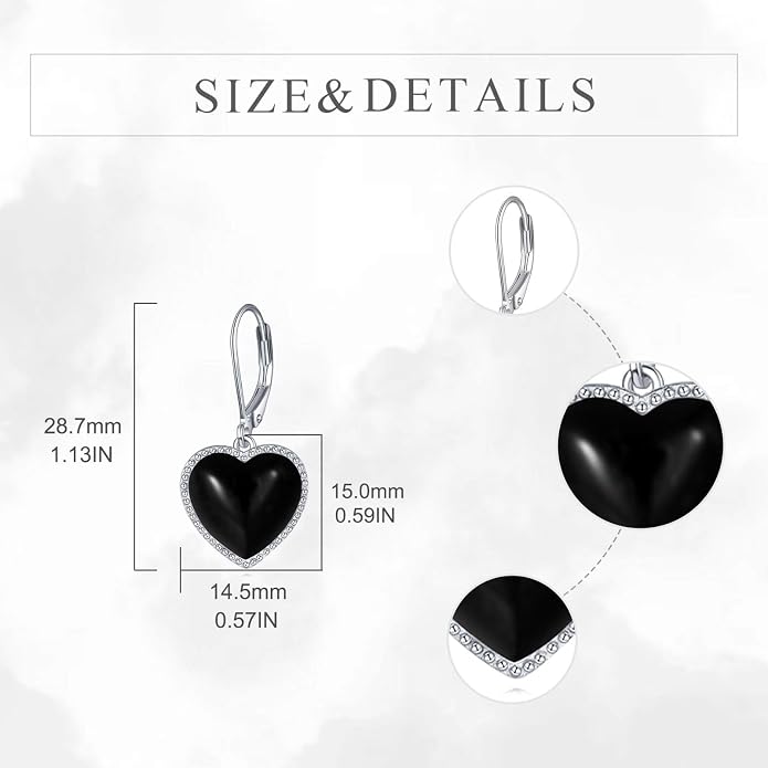 Mother of Pearl/Black Onyx/Abalone Shell Heart Leverback Dangle Earrings Sterling Silver Fashion Jewelry Gifts for Women