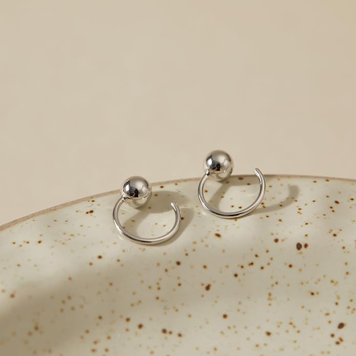 CHIC & ARTSY 925 Sterling Silver Half Hoop Earrings for Women, Small Huggie Hoops Set with Ball Bar Star Moon Cross & Pearl, Lightweight Comfort Fit Everyday & Sleep Earrings