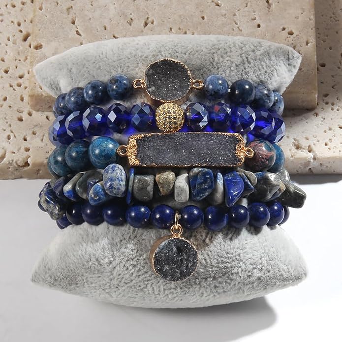 Yomisa 5PCS 6PCS Natural Boho Beaded Bracelets/Bangle for Women Men,Healing Turquoise Jasper Agate Crystal Gemstone Stone Chakra Multilayer Wrap Bohemian Handmade Jewelry Beads Stretch Bracelet Set