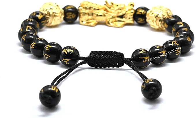 Amazing Gemstone Black Obsidian Pixiu Bracelet for Women Men's Gifts - Protection Healing Crystal Bracelet - 8mm Gemstone Beaded Adjustable Bracelet Pulseras para Hombres Mujer Stocking Stuffers