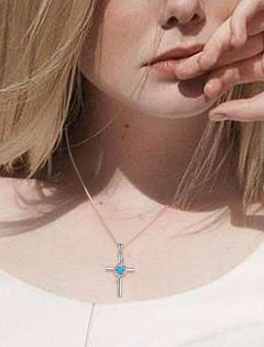 Cross Necklace 925 Sterling Silver Infinity Pendant Heart Birthstone Anniversary Jewelry for Women
