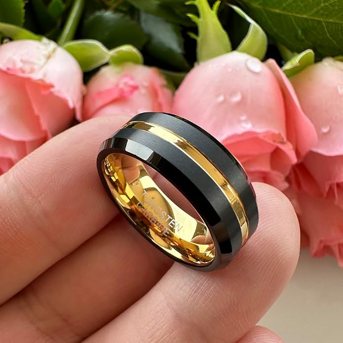 TUTISS 6mm 8mm Silver/Black/Blue/Gunmetal/Gold/Rose Gold Tungsten Rings for Men Women Fashion Engagement Wedding Bands Matte Finish Beveled Edges Comfort Fit
