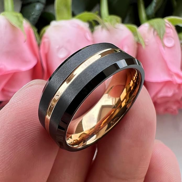 TUTISS 6mm 8mm Silver/Black/Blue/Gunmetal/Gold/Rose Gold Tungsten Rings for Men Women Fashion Engagement Wedding Bands Matte Finish Beveled Edges Comfort Fit