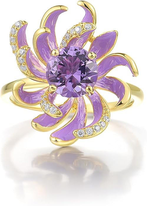 Santuzza 925 Sterling Silver Enamel Flower Statement Ring for Women