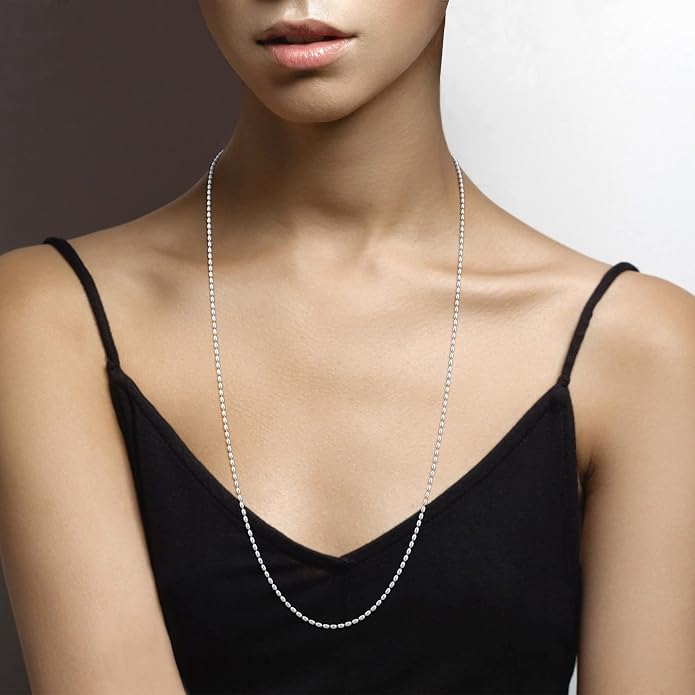 Miabella Italian 925 Sterling Silver Oval Bead Ball Chain Necklace Made in Italy