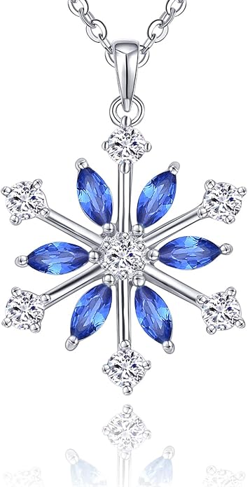 JO WISDOM 925 Sterling Silver White/Blue CZ Winter Frozen Large Snowflake Necklace Pendant