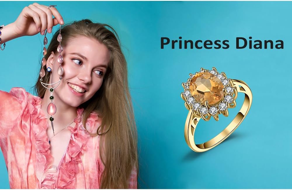 JewelryPalace Princess Diana Kate Middleton Class Gemstone Birthstone Sapphire Halo Engagement Rings for Women, Anniversary 14K White Yellow Rose Gold Plated 925 Sterling Silver Promise Rings for Her