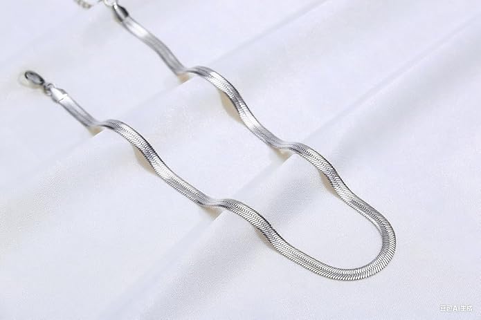 FOSIR Herringbone Necklace for Women, 14K Gold Plated/Silver/Black Choker Necklace, Dainty Surgical Stainless Steel Snake Chain for Women, 2.3mm/3mm/4mm/5mm Width