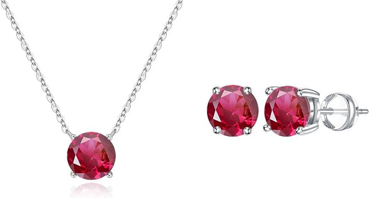Ursilver Round Birthstone Necklace and Birthstone Earrings for Women sets - S925 Sterling Silver 12 Months Birthstone Necklace for Women Girls Jewelry Birthday Gifts
