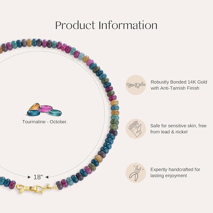 NLIEO Rainbow Colorful Gemstone Beaded Choker Necklace for Women 14K Gold Bow Birthstone Beads Chokers 18inches