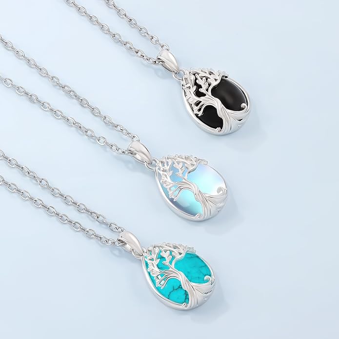 Odinstone Tree of Life Necklace, Sterling Silver Pendant for Women Family Tree Necklaces Jewelry for Mom/Wife/Grandma(With Fine Gift Box)