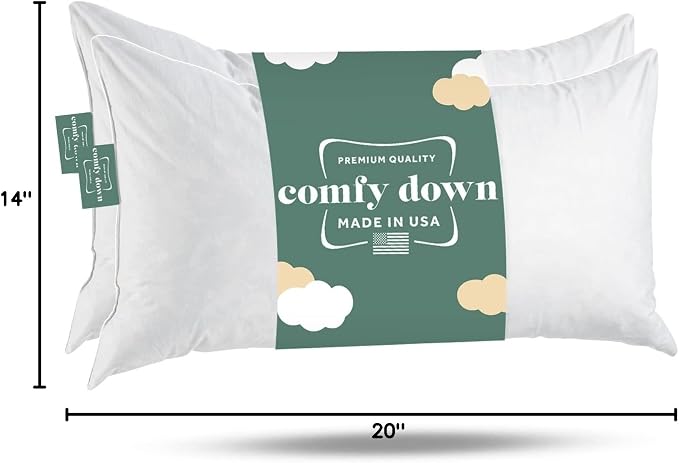 ComfyDown 14x20 Throw Pillow Inserts (Set of 2), Down & Feather Fill, 100% Cotton Cover, Made in USA – Premium Soft Lumbar Decorative Pillow Forms Sham Stuffers for Bed, Sofa & Couch