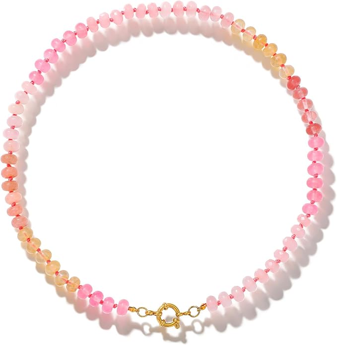 LALAPPLE Colorful Beaded Gemstone Necklace for Women, Boho Rainbow Bead Choker with Natural Stone Crystal Beads, Handmade Summer Beach Necklace Jewelry