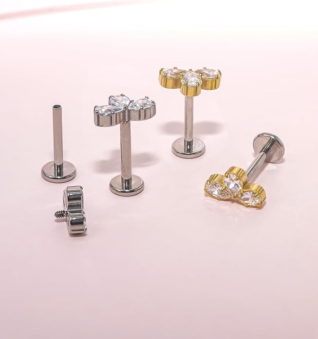 Limerencia 2Pcs 18g Titanium Internally Threaded Tragus Piercing Jewelry Nose Studs Flat Back Earrings Labret, Lip, Helix, Cartilage, Conch, Medusa Piercing for Women Men Sensitive Ears
