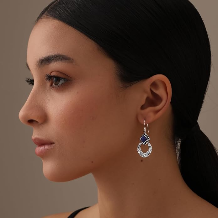 LeCalla 925 Sterling Silver Hammered Earrings for Women | Classic Handmade Textured Hammered Drop Dangle Earring Jewelry Gifts for Birthday Wedding Christmas