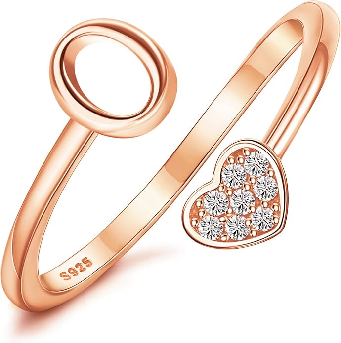 MILACOLATO 925 Sterling Silver Initial Rings for Women Teen Girl 18K Gold Plated Heart Initial Rings Adjustable Capital Letter Ring Stackable Thumb Pinky Rings for Daughter Birthday Bridesmaid Gifts Jewelry, A to Z