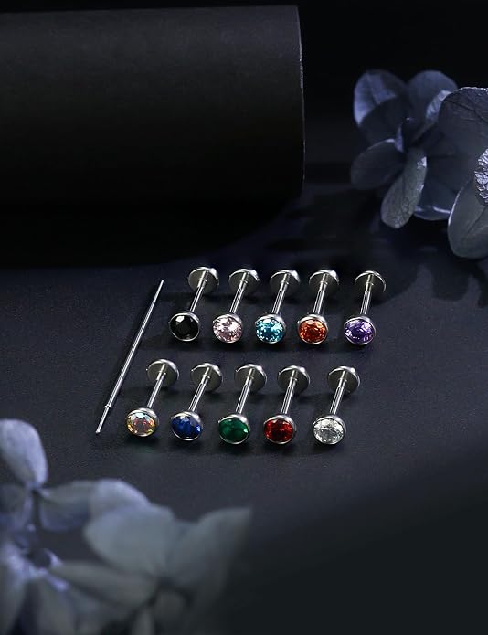20G 18G 16G Astm F136 Titanium Threadless Flat Back Earrings Nose Studs Tragus Helix Conch Cartilage Lobe Earrings Medusa Labret Snake Bite Monroe Lip Ring Piercing Jewelry For Women Men