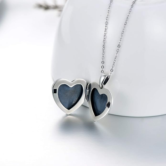SOULMEET Personalized Silver Locket Necklace That Holds Pictures Photo Keep Someone Near to You, Memorial Custom Lockets Necklaces Letters Engraving for His Her