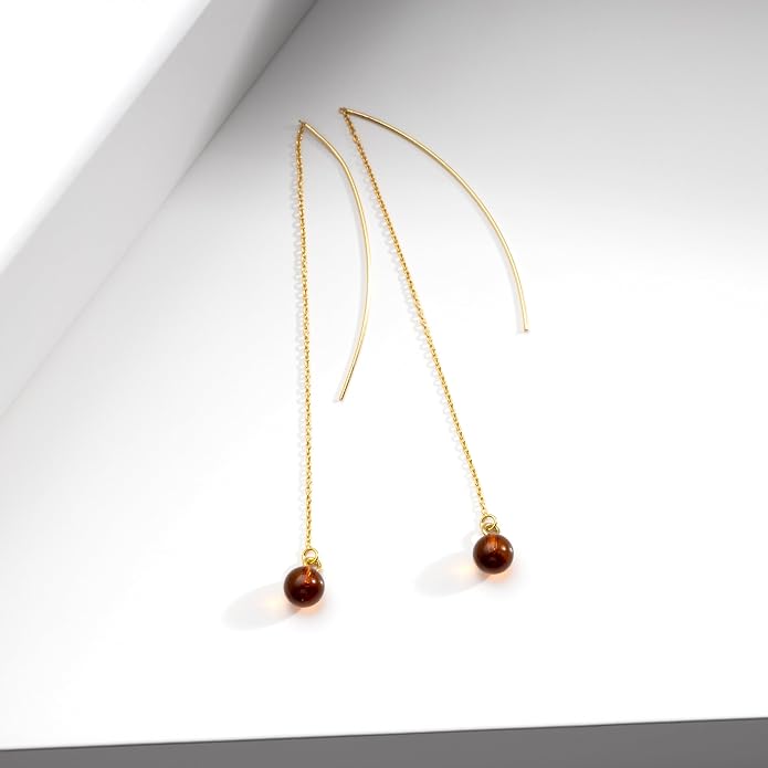 Pull-Through Earrings, Amber Jewelry, Faceted Sparkling Amber Earrings - Parent