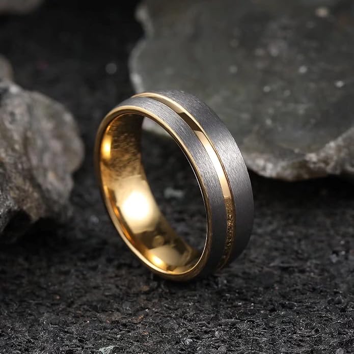 King Will Mens 8mm Rose Gold Groove/Gold Loop/Black Cross Groove Tungsten Carbide Wedding Ring Line Flat Pipe Cut Brushed Polished Comfort Fit 7-14