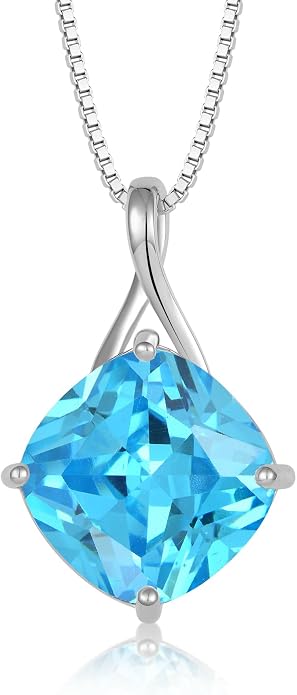 Square Cut Birthstone Necklace for Women Hypoallerg 925 Sterling Silver Cubic Zirconia Necklace Simple Jewelry for Her
