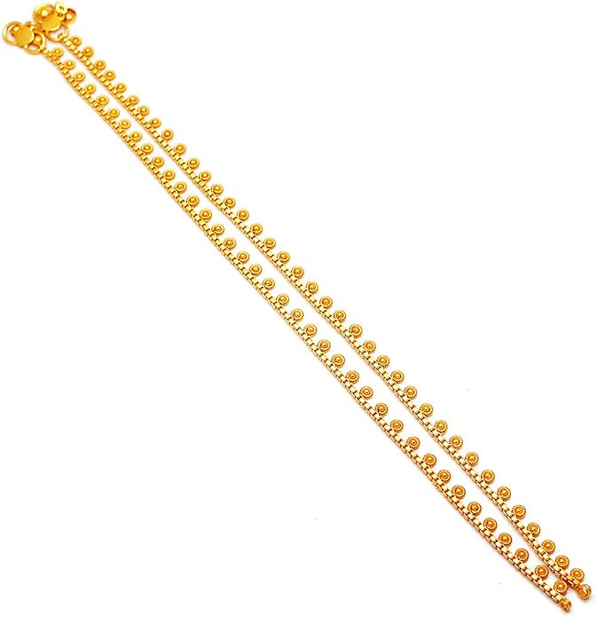 Jewar Anklet Payal Indian Traditional CZ Ad Plain Simple Handmade Natural Gold Plated Jewelry