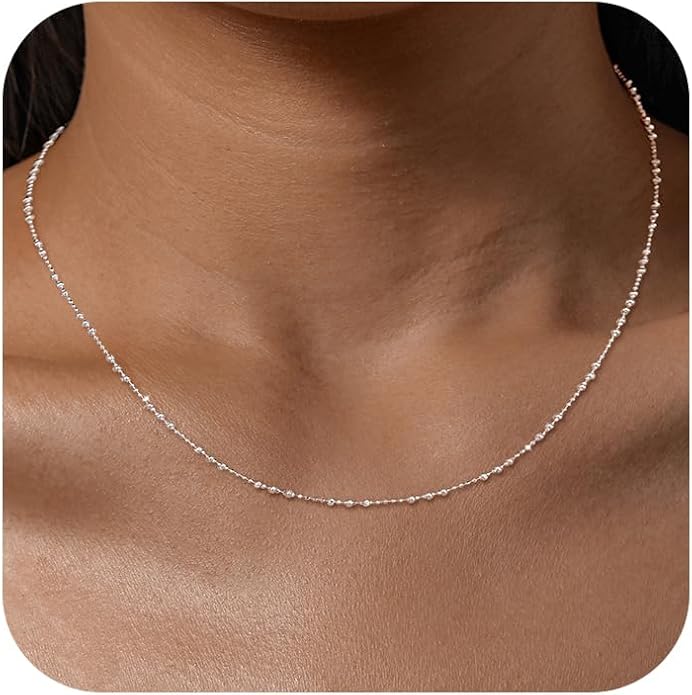 Beaded Necklaces for Women S925 Sterling Silver Colorful Bead Necklace Rainbow Simple Chain Choker Hypoallergenic Necklace Bohemian Beaded Necklaces Unique Birthday Wedding Graduation Jewelry Gifts for Women