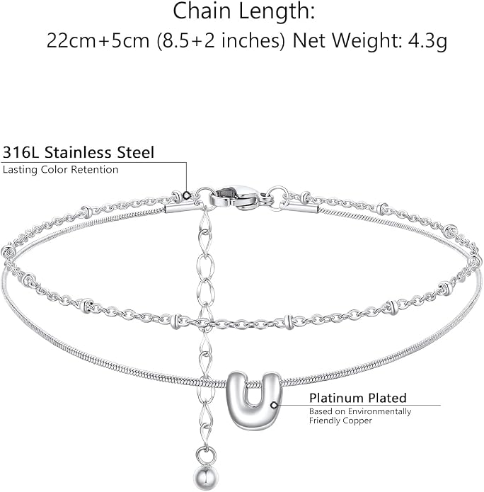 ChainsProMax Initial Ankle Bracelets for Women, Waterproof Anklets Bracelet Adjustable Summer Beach Women Foot Jewelry, Stainless Steel/Gold Plated-Send Gift Box/Letter A-Z