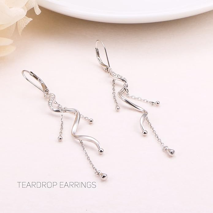 Sterling Silver Leverback Dangle Earrings for Women Teardrop Filigree 14K Gold Plated Dangly Earrings Mother’s Day Gift