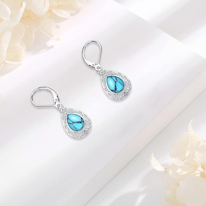 Tree of Life/Cat/Turtle/Butterfly/Flower/Celtic/Turquoise/Moonstone Dangle Earrings for Women Sterling Silver Cute Animals Drop Earrings Jewelry Gifts