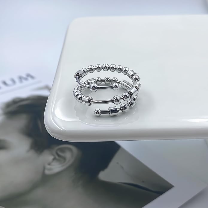 Morse Code Rings for Women, Stainless Steel Spinner Ring Fidget Rings for Anxiety Ring Morse Code Rings Inspirational Gifts Jewelry Women Birthday Graduation Gifts for Best Friends