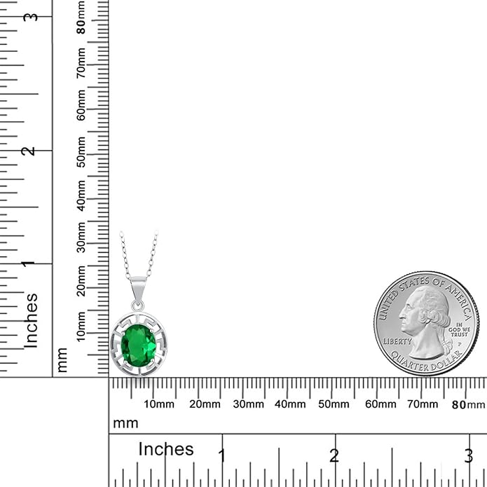 Gem Stone King 925 Sterling Silver 10X8MM Oval Gemstone Birthstone Necklace | Greek Key Pendant Necklace for Women | With 18 Inch Silver Chain