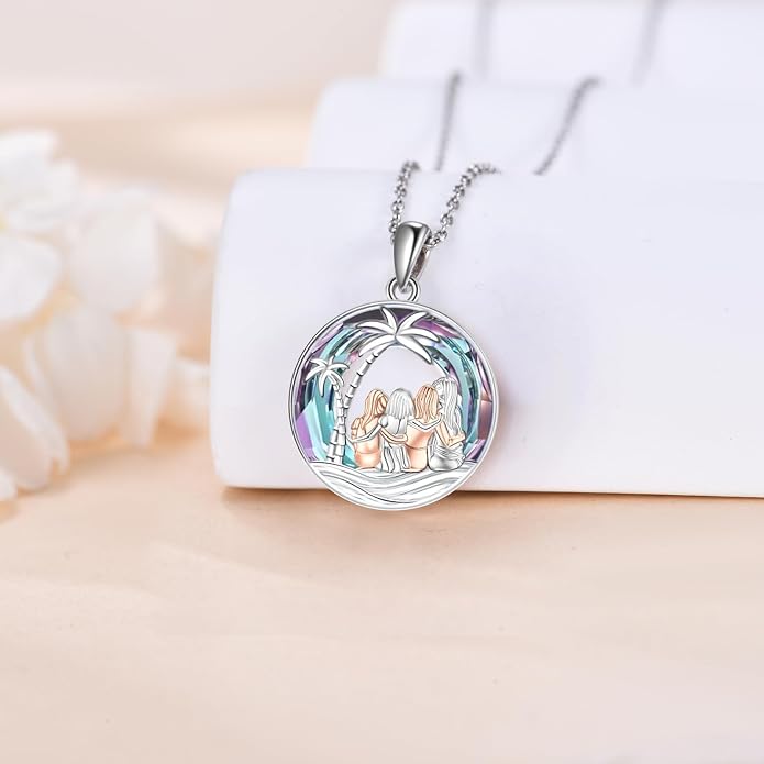 Sisters Necklace Sterling Silver Always My Sister Forever My Friend Jewelry Tree of Life Palm Trees Necklace for Women Female Friendship Jewelry