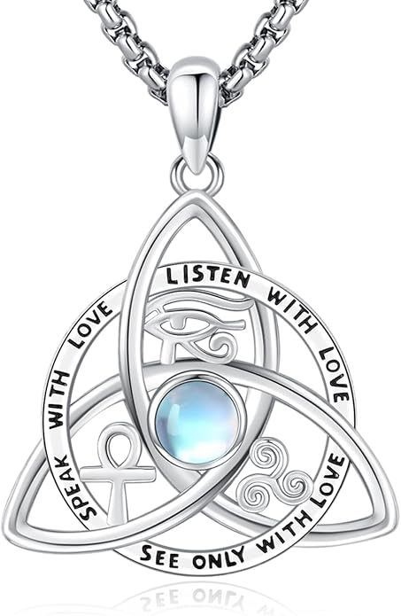 Pentagram Necklace Sterling Silver Triple Moon Goddess/Celtic Knot Witches Knot/Ankh/Sun and Moon/Hecate/Lilith/Santa Muerte/Tetragrammaton Pendant Necklace Pagan Wiccan Magic Egyptian Amulet Jewelry for Women Men