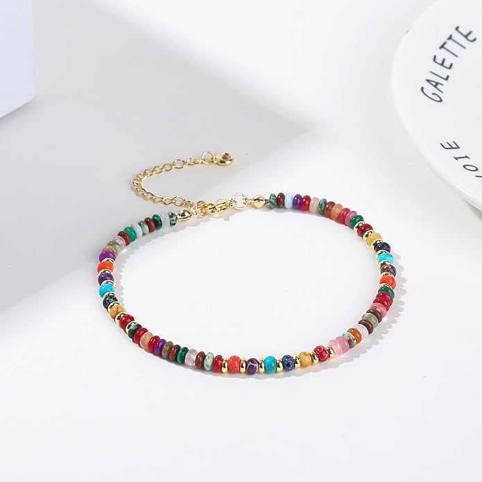 Natural Stone Beaded Anklets Bracelets for Women Handmade Beaded Anklet Bracelet Waterproof Boho Beads Ankle Bracelet Adjustable Summer Jewelry