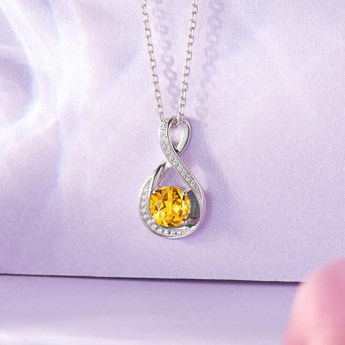 925 Sterling Silver Birthstone Necklace for Women Infinity Necklaces Birthday Anniversary Fine Jewelry Gifts for Mother Women, Adjustable Chain