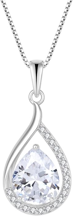 Teardrop Birthstone Necklace for Women 925 Sterling Silver White/Yellow Gold Plated Cubic Zirconia Pendant Necklace Jewelry for Her