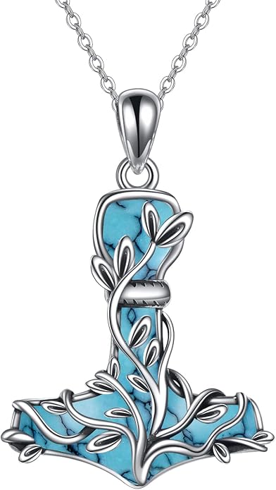 Thor Hammer Necklace 925 Sterling Silver Mjolnir Tree of Life Pendant Necklace Viking Vegvisir Jewelry for Women wife Mom