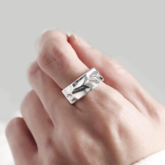 925 Sterling Silver Ring Minimalist Adjustable Rings Band Handmade Rings for Women Girls