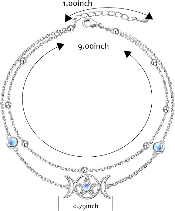 Ladytree S925 Sterling Silver Boho Beach Double Layer Anklets Bracelet for Women Adjustable 9 to 11 inches