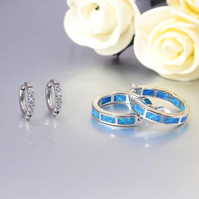 CiNily Sterling Silver/Rose Gold/Yellow Gold Plated Hoop Earrings 20mm,Multicolor Opal Small Hoop Earrings for Women Girls Hypoallergenic Jewelry for Sensitive Ears Gemstone Earrings