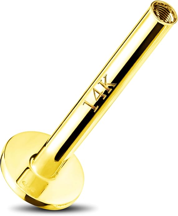 Jewseen 14K Gold Internally Threaded Bar,Flat Back Earrings,Nose Ring,Cartilage Stud,Lip Piercing Flat Back Stud Helix Stud Conch Stud Cartilage Stud 16g 6mm 8mm 10mm Replacement-Post Only