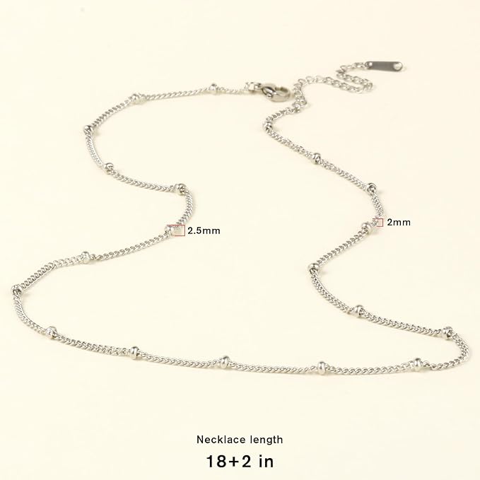 Cadikez 24PCS Stainless Steel Satellite Chain Necklace Bulk, 2mm 18inch Stainless Steel Finished Beaded Curb Link Chains for Necklace Jewelry Making